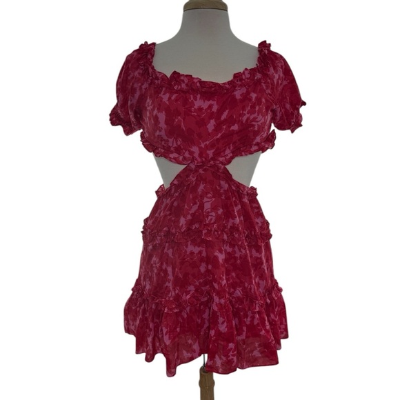 MLE KC Floral Sexy Summer Elegant Red & Pink Mini Dress Size Medium - Picture 7 of 7